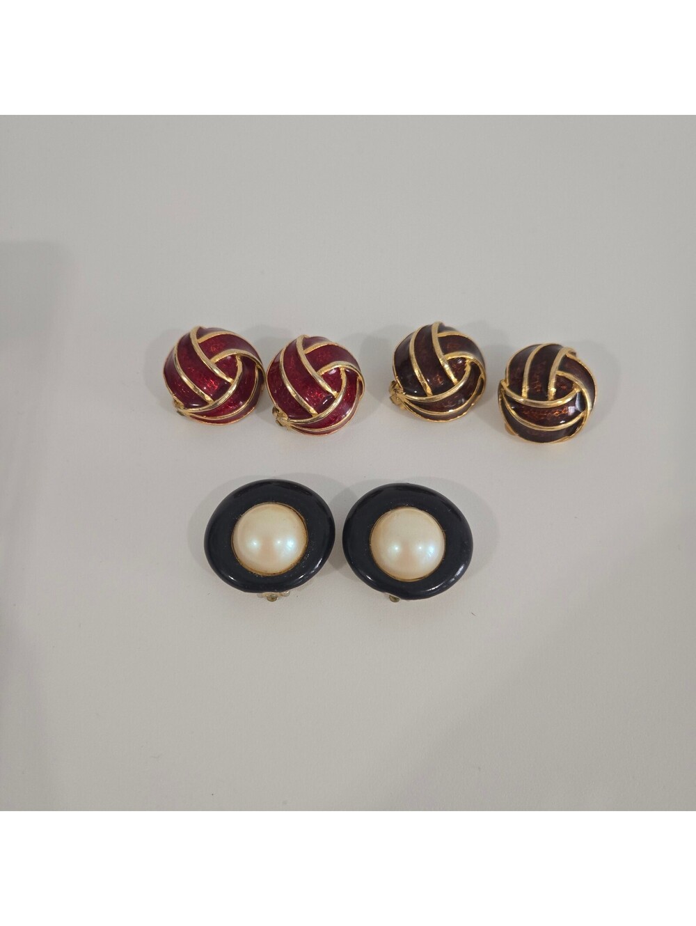 Vintage Donald Stannard Clip On Earrings Lot Enamel Faux Pearl Gold Tone 1980s